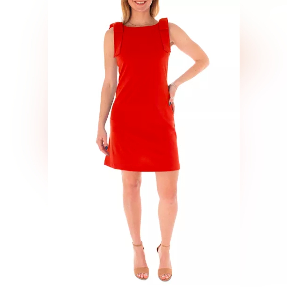 MAISON TARA Women's Orange Bow Shoulder A Line Shift Dress